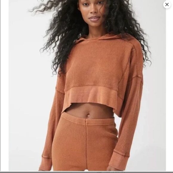 Urban Outfitters Out From Under Felicity Thermal Waffle Hoodie Cropped Sweater S - Picture 7 of 7